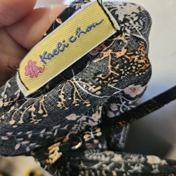 Off the Shoulder Spaghetti Straps Mutli Floral Print Black Midi Dress - Picture 7 of 9